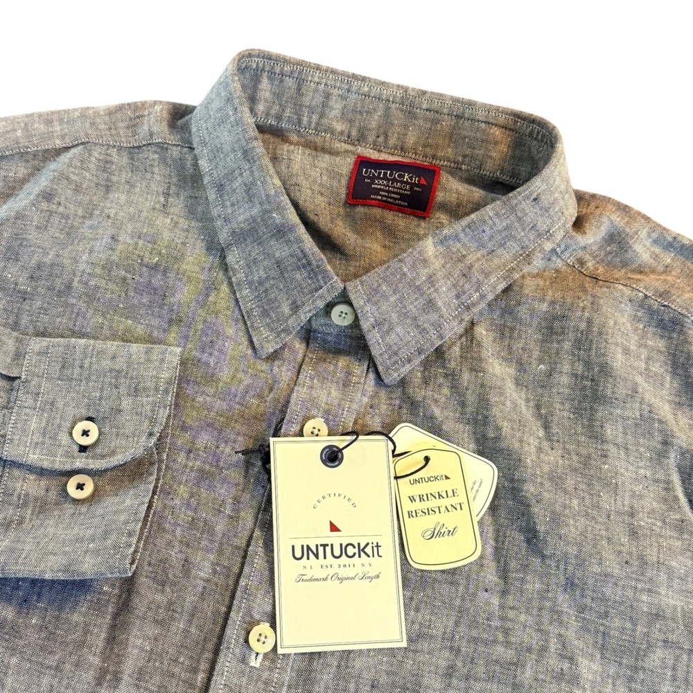 UNTUCKit Strausse Wrinkle Resistant Shirt Linen Long Sleeve Mens 3XL Gray NWT